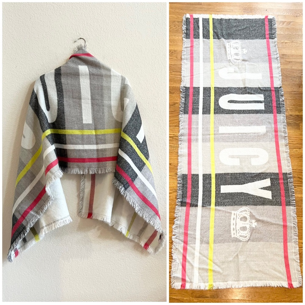 Juicy Couture Branded Logo Soft Scarf Shawl Fringe Y2K